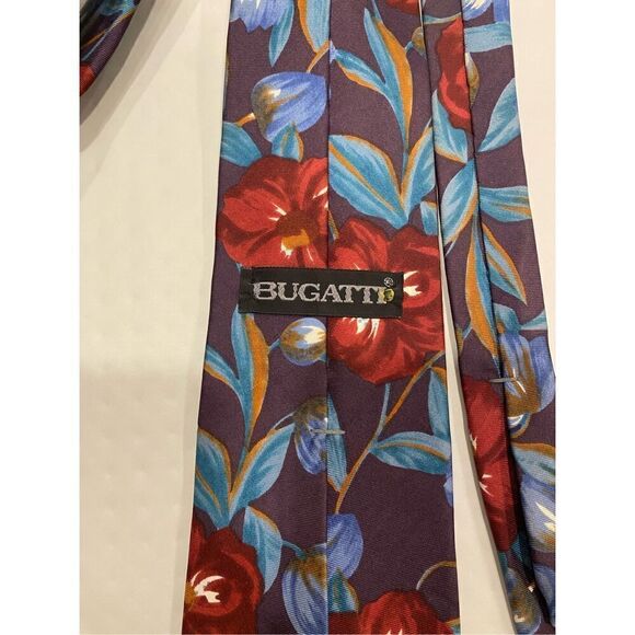 Bugatti 100% Italian‎ Silk Tie Floral Print Made In The USA Purple - Picture 4 of 5